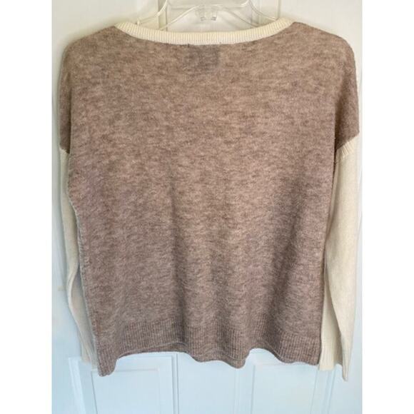 WOMENS LEO & SAGE WOMENS TAUPE CREAM WOOL CASHMERE CREW-NECK SWEATER SZ SMALL - Picture 2 of 5